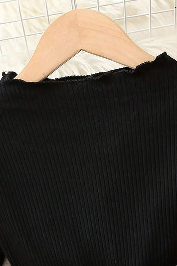 Baby Girl's Black Rib Lycra Animal Printed Fit & Flare Dress