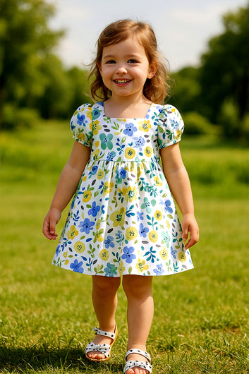 Girls's Multicolor Cotton Blend Florel Printed Frock