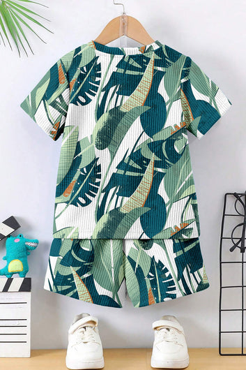 Boys Green Lycra Blend Tropical Printed Clothing Set