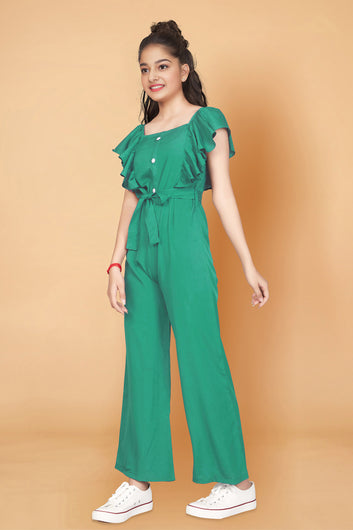 Girls Rama Cotton Blend Ruffled Jumpsuit