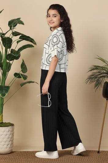 Girl's White Blend Embroidered Clothing Set