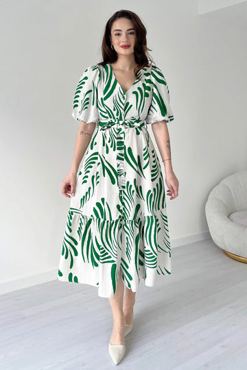 Womens White Viscose Rayon Printed Calf Length dress