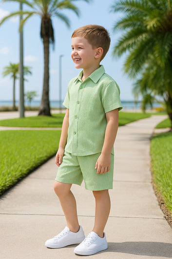 Boys Light Green Cotton Blend Solid Clothing Set