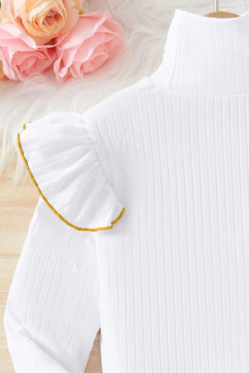 Girls White Cotton Blend Solid Co ords sets