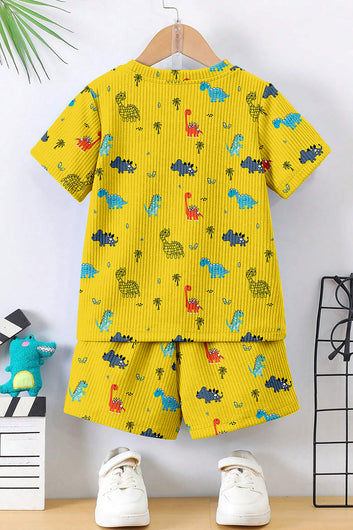 Boys Yellow Lycra Blend Animal Printed Clothing Set