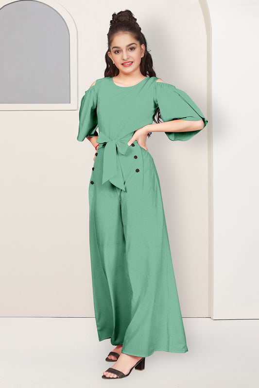 Girls Pista Crepe Solid A-Line Ankle Length Jumpsuit