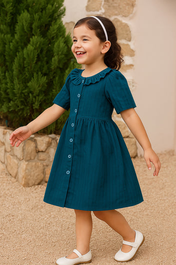 Girls Rama Cotton Blend Knee Length Solid Dress