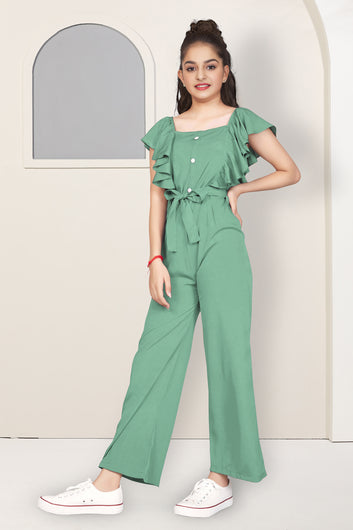 Girls Pista Crepe Solid A-Line Ankle Length Jumpsuit