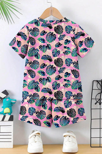 Boys Pink Lycra Blend Tropical Printed T-shirt and Short Clothing Set