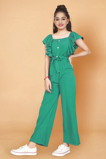 Girls Rama Cotton Blend Ruffled Jumpsuit