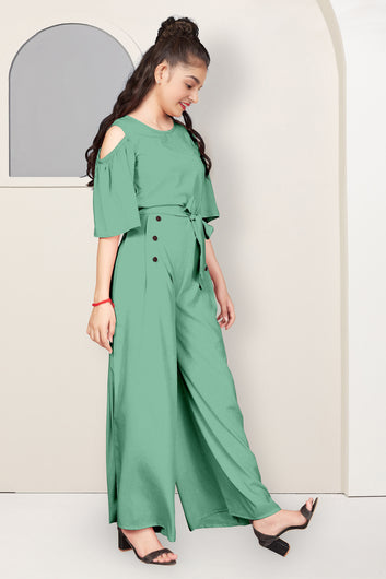 Girls Pista Crepe Solid A-Line Ankle Length Jumpsuit