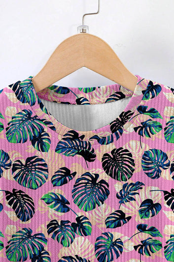 Boys Pink Lycra Blend Tropical Printed T-shirt and Short Clothing Set