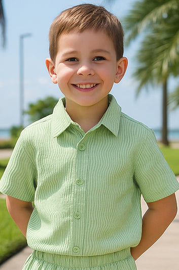 Boys Light Green Cotton Blend Solid Clothing Set