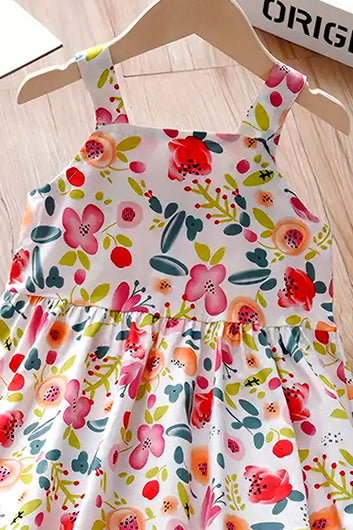 Girls Multicolor Cotton Blend Knee Length Floral Printed Fit and Flared Casual Dress