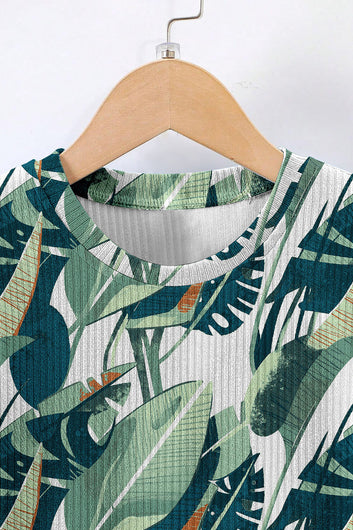 Boys Green Lycra Blend Tropical Printed Clothing Set