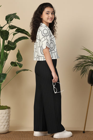 Girl's White Blend Embroidered Clothing Set