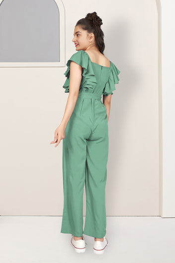 Girls Pista Crepe Solid A-Line Ankle Length Jumpsuit