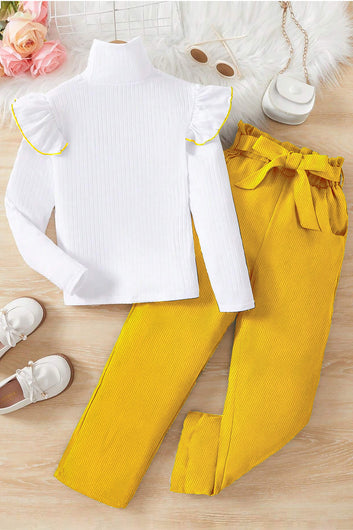 Girls White Cotton Blend Solid Co ords sets