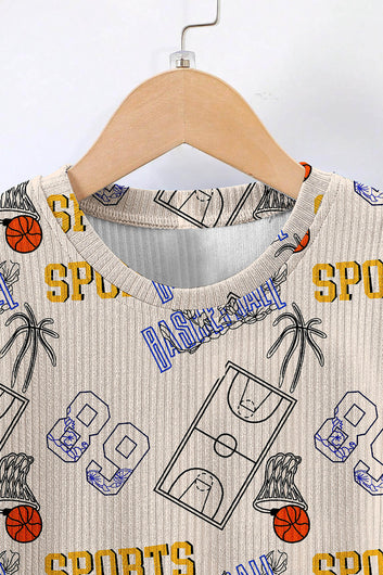 Boys Cream Lycra Blend Printed T-shirt and Short Clothing Set