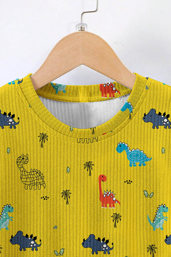 Boys Yellow Lycra Blend Animal Printed Clothing Set