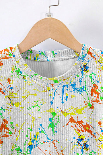 Boys White Lycra Blend Printed T-shirt and Short Clothing Set