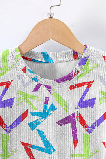 Boys White Lycra Blend Printed T-shirt and Short Clothing Set