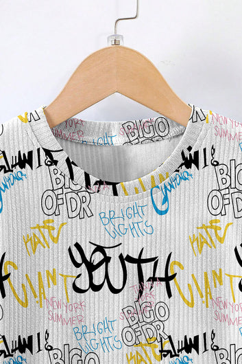 Boys White Lycra Blend Printed T-shirt and Short Clothing Set