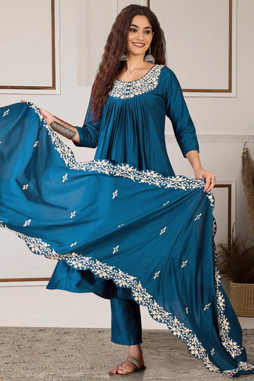 Womens Morpich Chinon Silk Embroidered Kurta Set with Dupatta