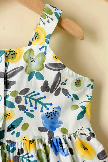 Baby Girl's Multicolor cotton Bland Floral Printed Fit & Flare Casual Dress