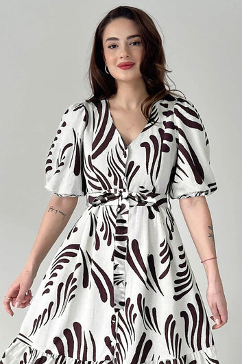 Womens Coffee Viscose Rayon Printed Calf Length dress