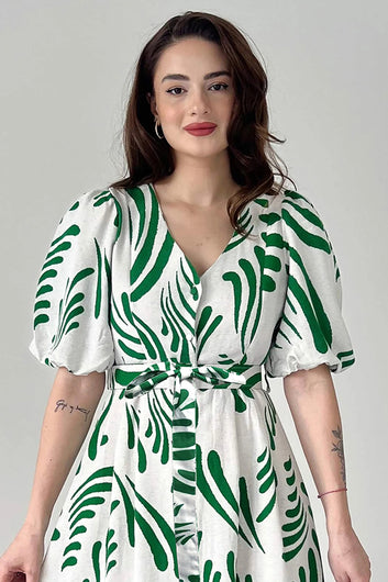 Womens White Viscose Rayon Printed Calf Length dress