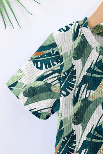 Boys Green Lycra Blend Tropical Printed Clothing Set