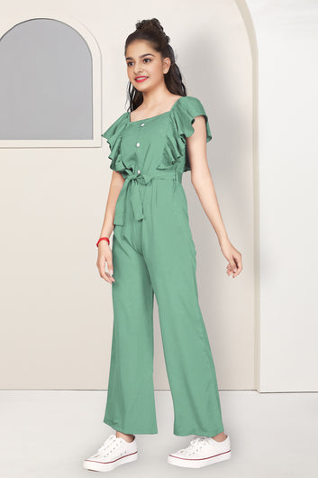 Girls Pista Crepe Solid A-Line Ankle Length Jumpsuit