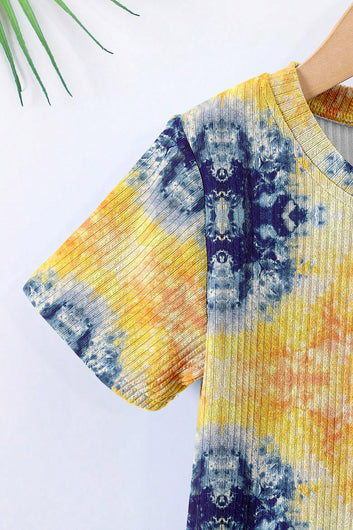 Boys Yellow Lycra Blend Printed T-shirt and Short Clothing Set