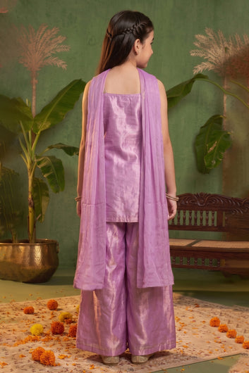 Girls Purple Silk Blend Embroidered Kurta and Palazzo with Dupatta For Ethnic Look