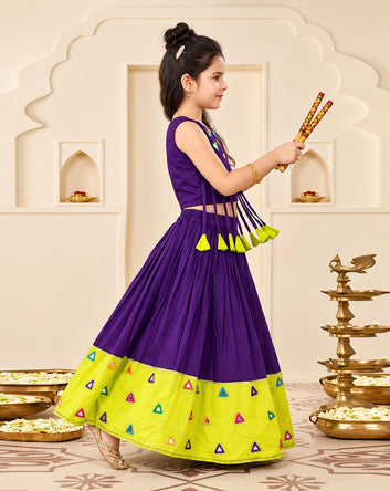 Girls Voilet Silk Blend Mirror work Embroidered Lehenga and Choli Festive Set For Girls