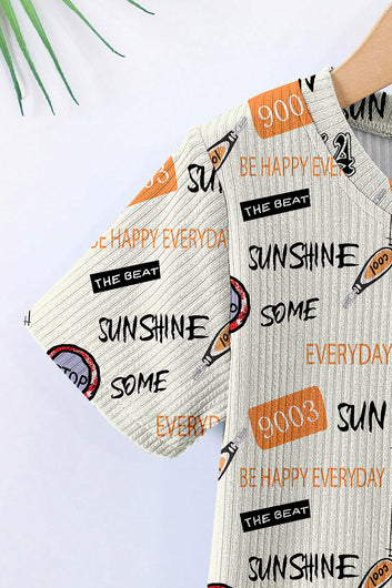 Boys Cream Lycra Blend Printed T-shirt and Short Clothing Set