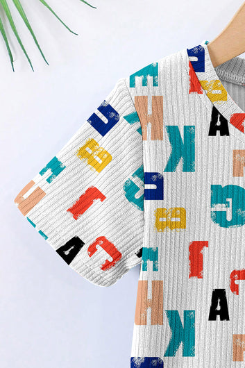Boys White Lycra Blend Printed T-shirt and Short Clothing Set