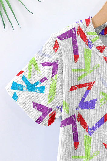 Boys White Lycra Blend Printed T-shirt and Short Clothing Set