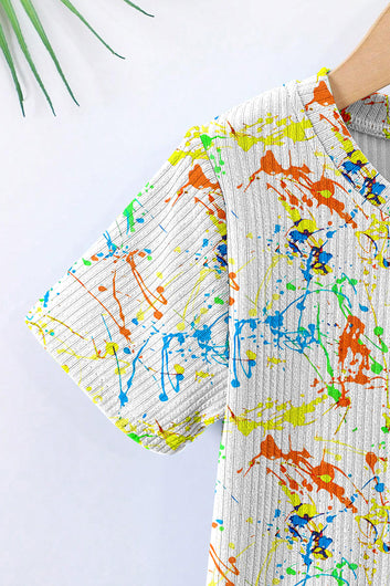 Boys White Lycra Blend Printed T-shirt and Short Clothing Set