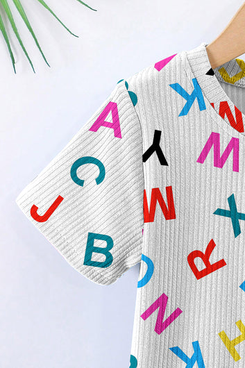 Boys White Lycra Blend Printed T-shirt and Short Clothing Set