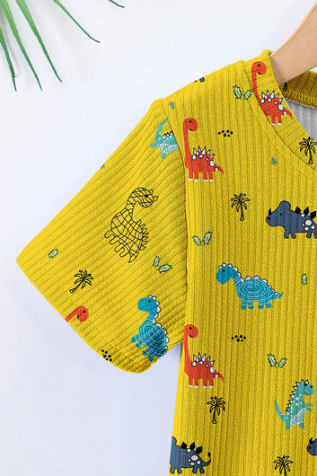 Boys Yellow Lycra Blend Animal Printed Clothing Set