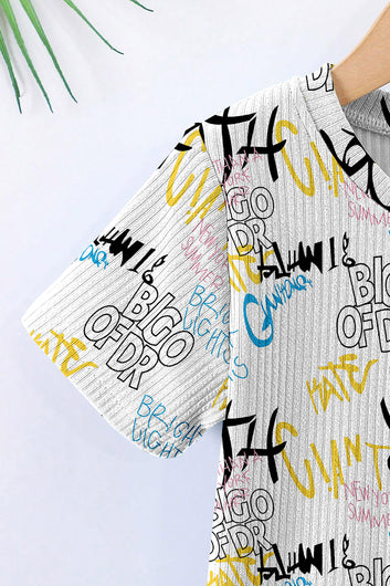 Boys White Lycra Blend Printed T-shirt and Short Clothing Set