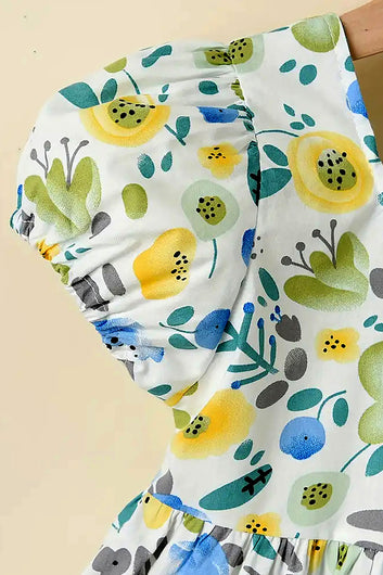 Girls's Multicolor Cotton Blend Florel Printed Frock