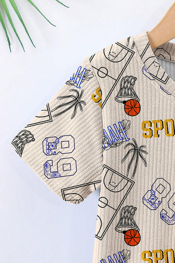 Boys Cream Lycra Blend Printed T-shirt and Short Clothing Set