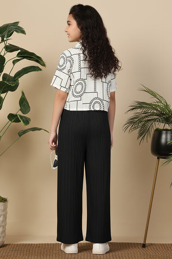 Girl's White Blend Embroidered Clothing Set