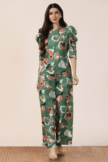 Womens Mehendi Cotton Blend Abstract Printed co-ord Sets