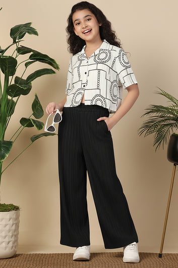 Girl's White Blend Embroidered Clothing Set