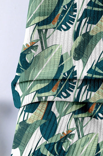 Boys Green Lycra Blend Tropical Printed Clothing Set