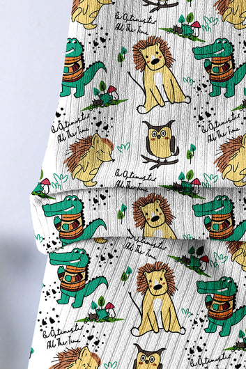 Boys White Lycra Blend Animal Printed T-shirt and Short Clothing Set